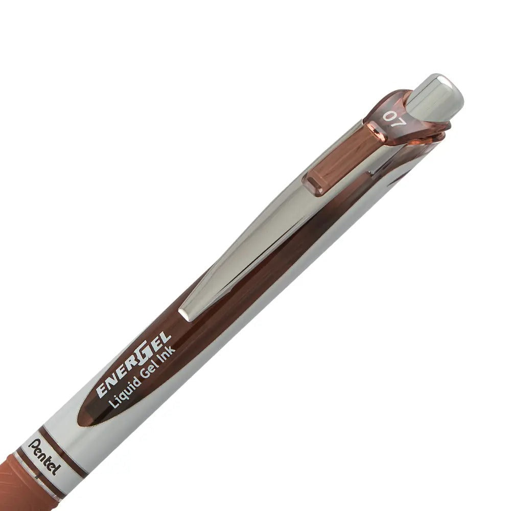 EnerGel RTX Retractable Liquid Gel Pen, (0.7mm) Metal Tip, Medium Line, Brown Ink