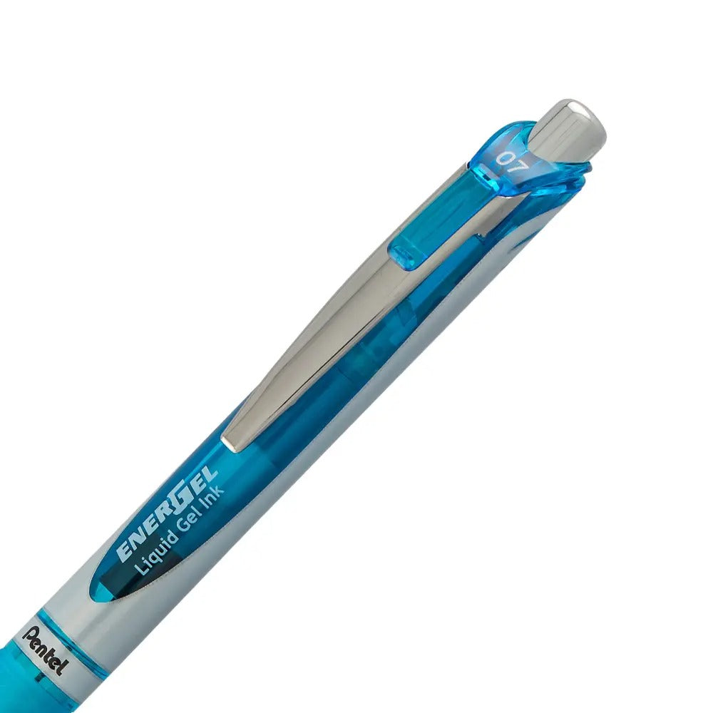 EnerGel RTX Retractable Liquid Gel Pen, (0.7mm) Metal Tip, Medium Line, Sky Blue Ink