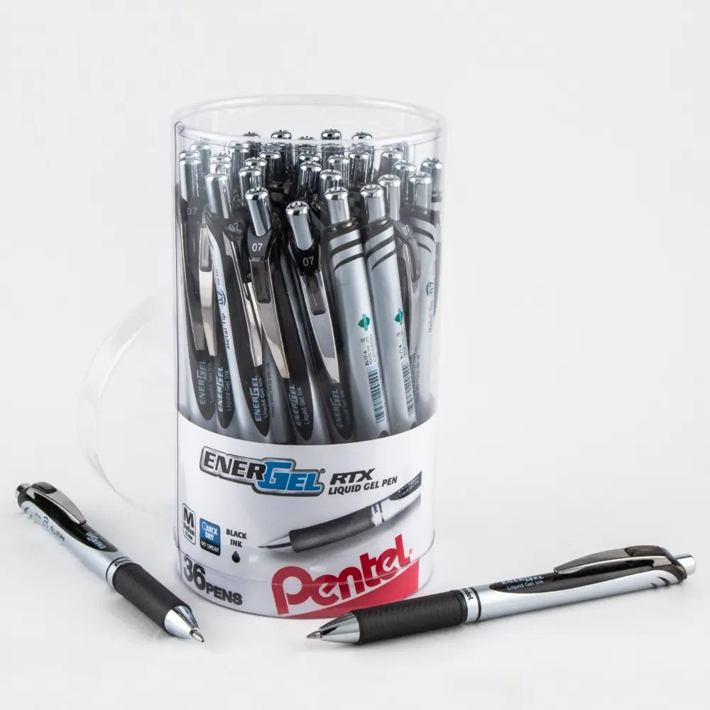 EnerGel RTX Retractable Liquid Gel Pen, (0.7mm) Metal Tip, Medium Line, Canister Black Ink, 36pk