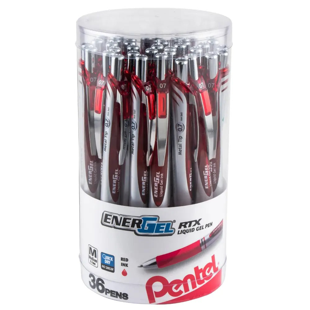 EnerGel RTX Retractable Liquid Gel Pen, (0.7mm) Metal Tip, Medium Line, Canister Red Ink 36pk
