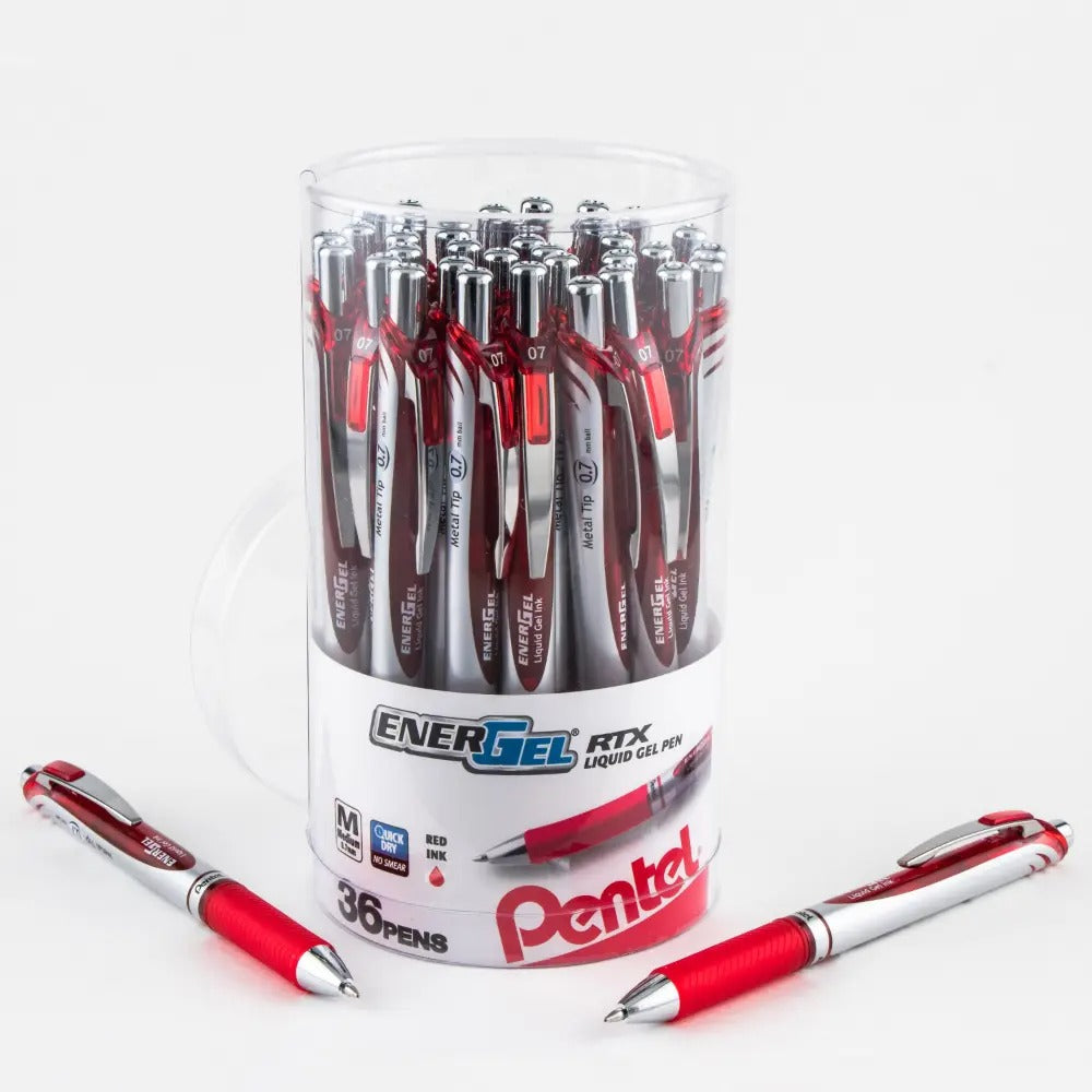 EnerGel RTX Retractable Liquid Gel Pen, (0.7mm) Metal Tip, Medium Line, Canister Red Ink 36pk
