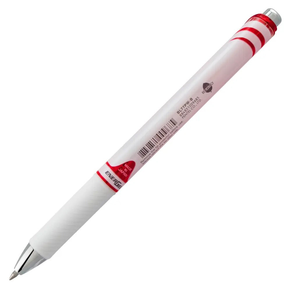 EnerGel Pearl Retractable Liquid Gel Pen, (0.7mm) Metal Tip, Medium Line, Red Accent, Red Ink