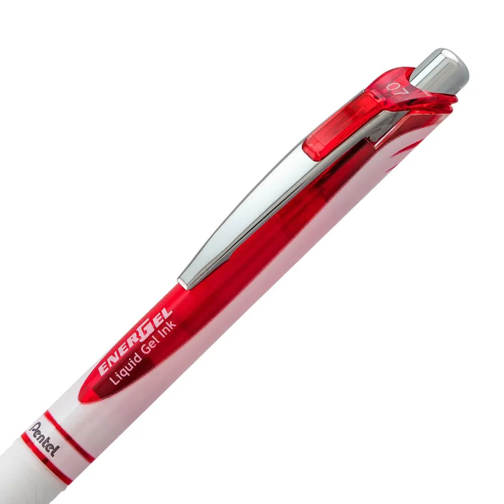 EnerGel Pearl Retractable Liquid Gel Pen, (0.7mm) Metal Tip, Medium Line, Red Accent, Red Ink