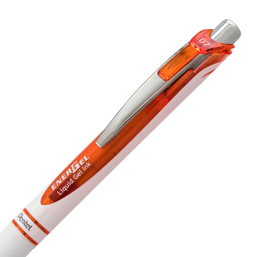 EnerGel Pearl Retractable Liquid Gel Pen, (0.7mm) Metal Tip, Medium Line, Orange Accent, Orange Ink