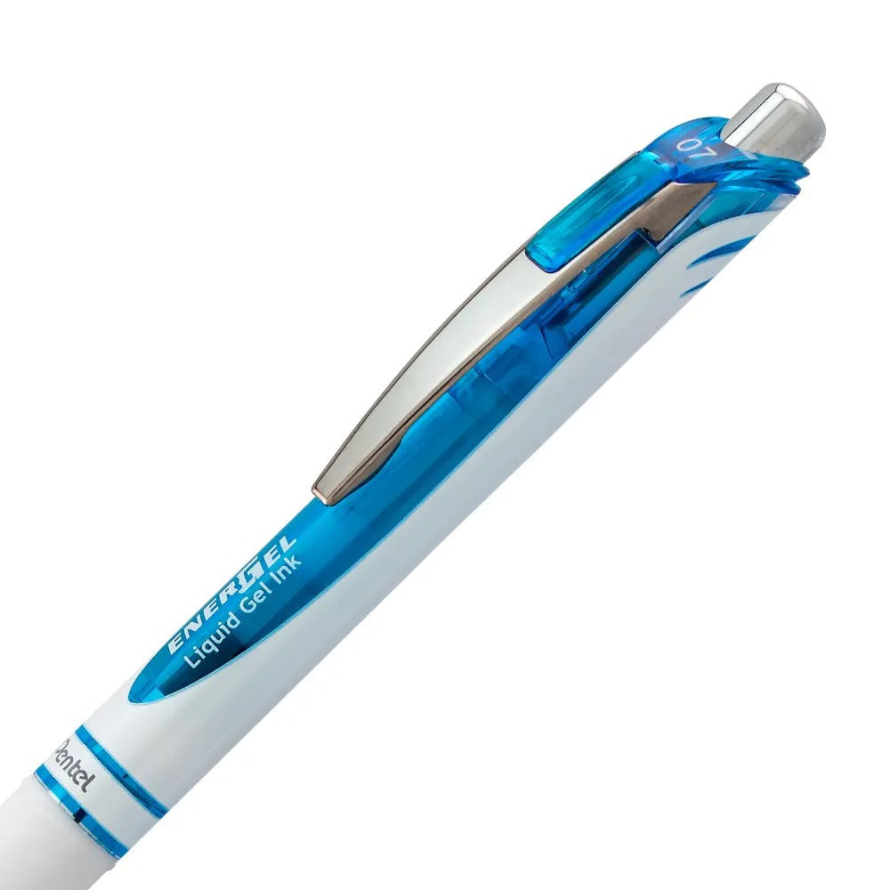 EnerGel Pearl Retractable Liquid Gel Pen, (0.7mm) Metal Tip, Medium Line, Sky Blue Accent, Sky Blue Ink