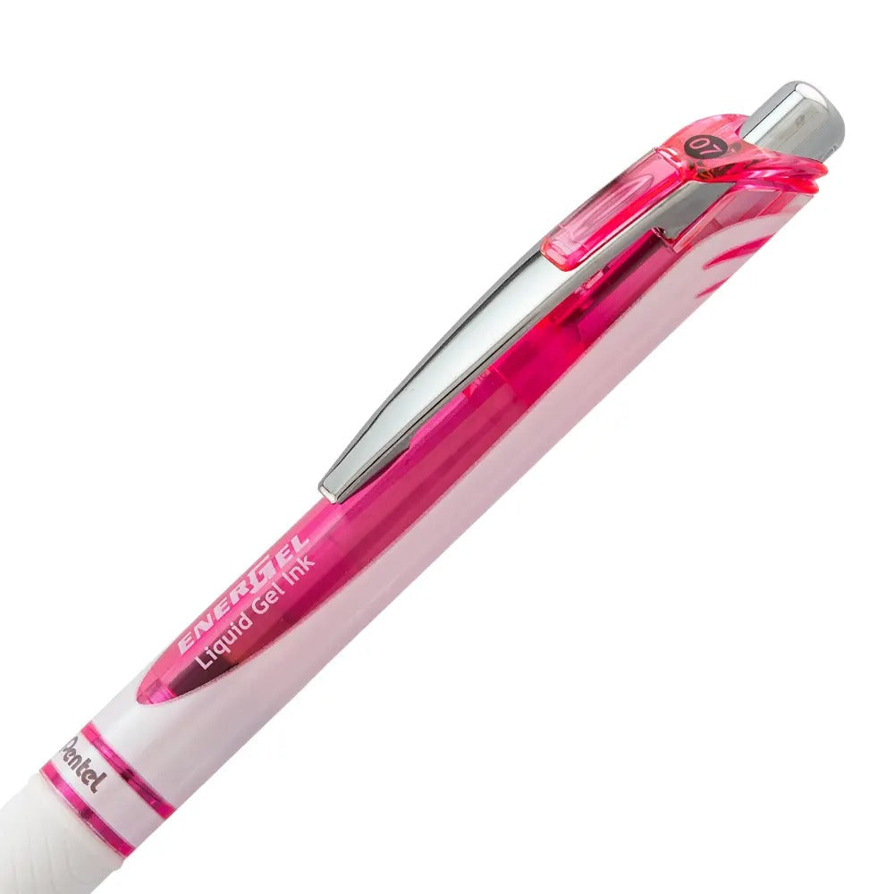 EnerGel Pearl Retractable Liquid Gel Pen, (0.7mm) Metal Tip, Medium Line, Pink Accent, Black Ink