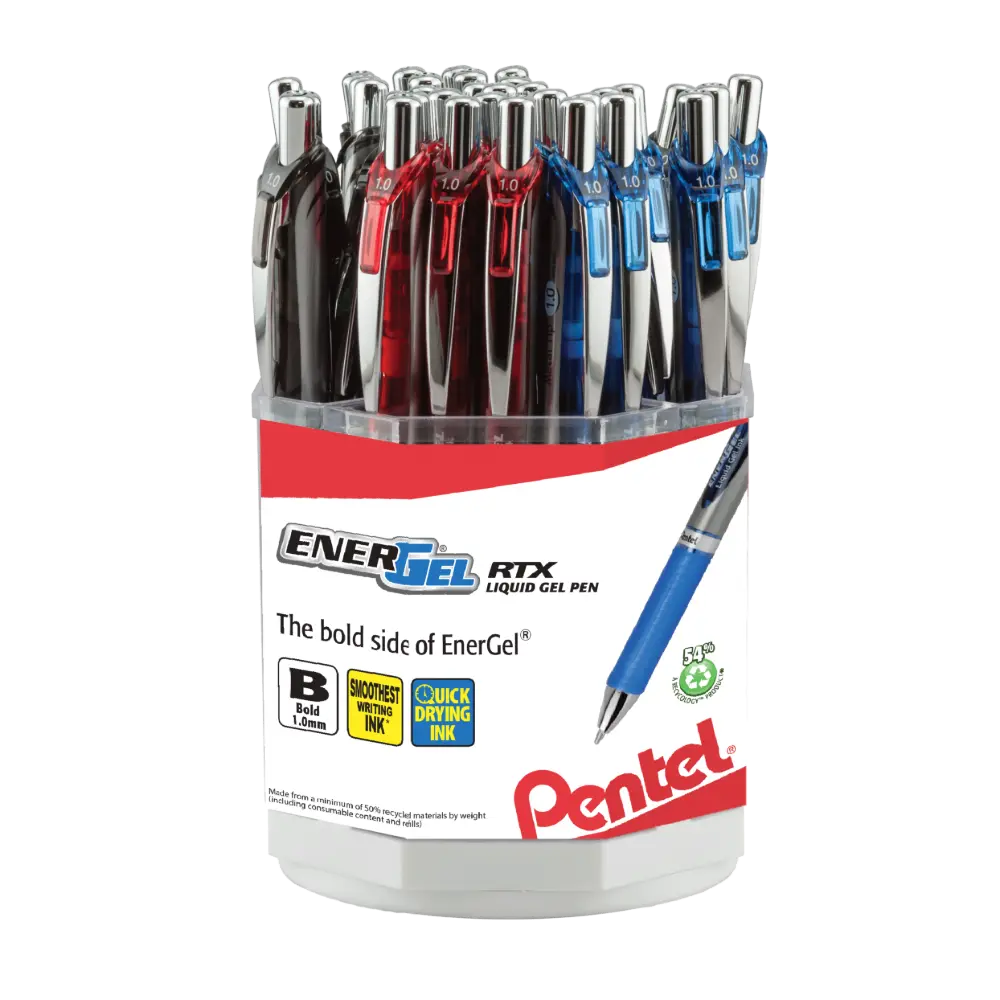 EnerGel RTX Retractable Liquid Gel Pen, (1.0mm) Bold Line, Assorted Ink, Open Stock Spinner Display - 36 Pieces