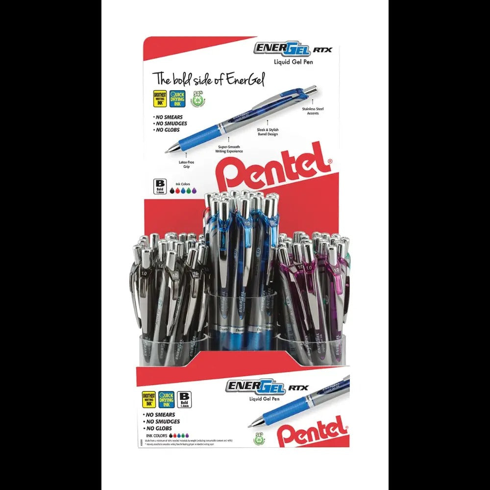 EnerGel RTX Retractable Liquid Gel Pen, (1.0mm) Bold Line, Assorted Ink, Open Stock Display - 72 Pieces