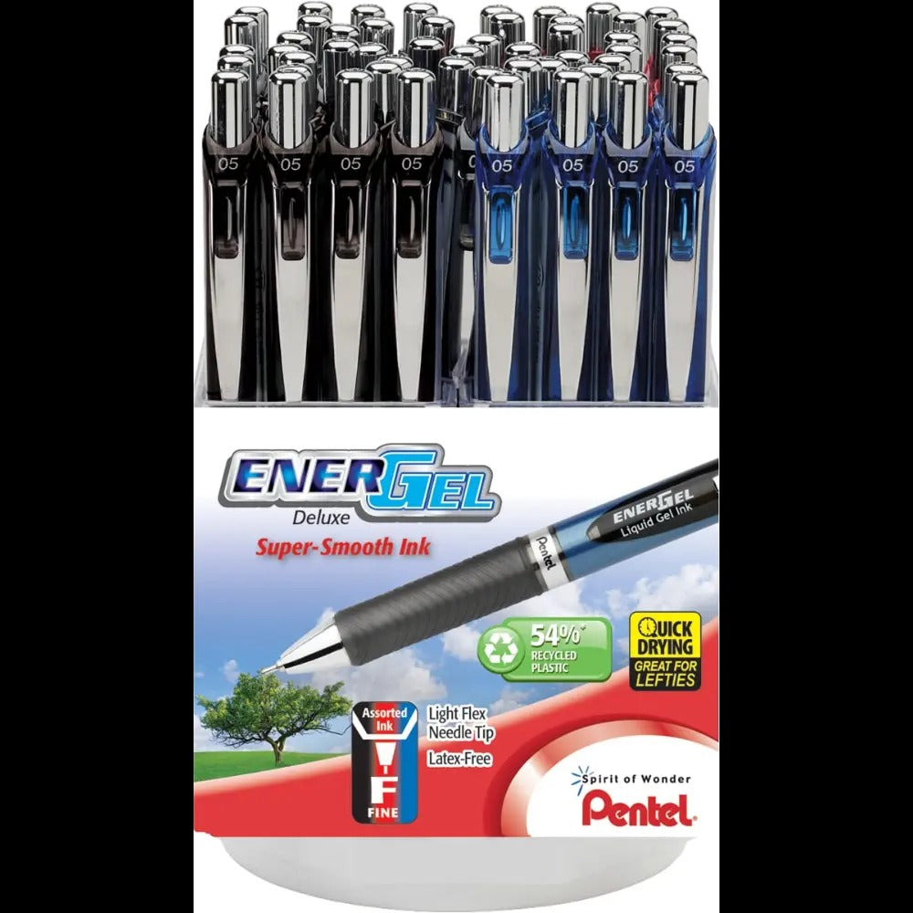 EnerGel RTX Retractable LiquidGel Pen, (0.5mm) Fine Line, Needle Tip, Assorted Ink, Open, Stock Display - 60 Pieces