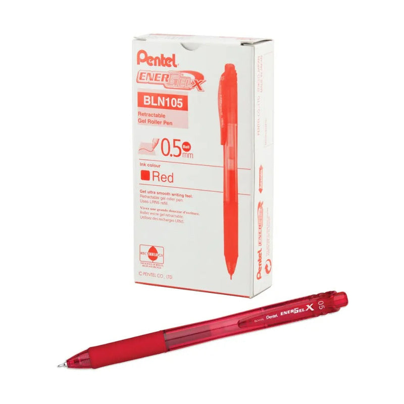 EnerGel-X Retractable Liquid Gel Pen, (0.5mm) Needle Tip, Fine Line, Red Ink