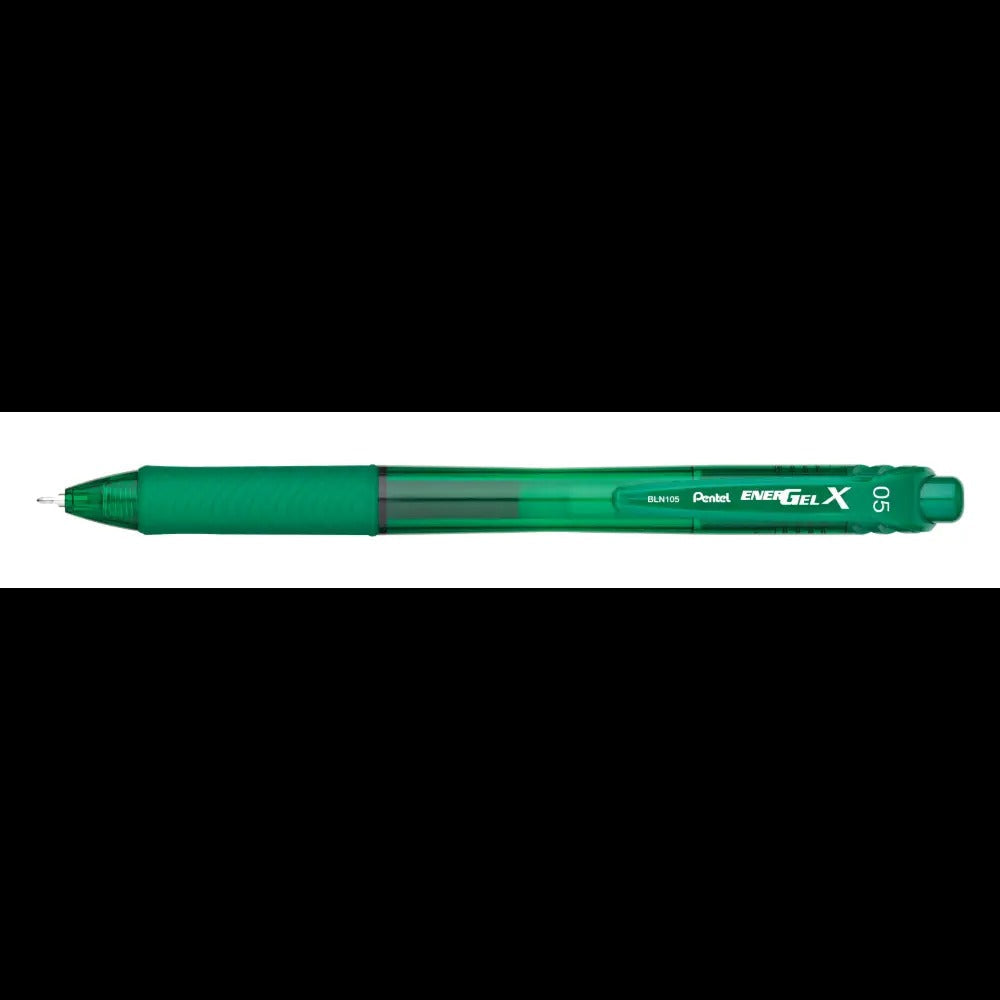 EnerGel-X Retractable Liquid Gel Pen, (0.5mm) Needle Tip, Fine Line, Green Ink