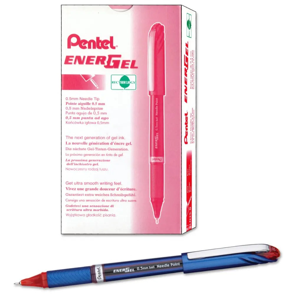 EnerGel NV Liquid Gel Pen, (0.5mm) Needle Tip, Fine Line Capped, Red Ink