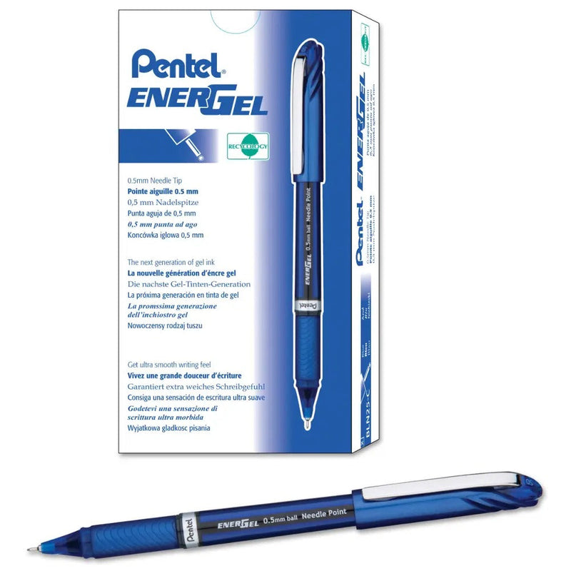 EnerGel NV Liquid Gel Pen, (0.5mm) Needle Tip, Fine Line Capped, Blue Ink