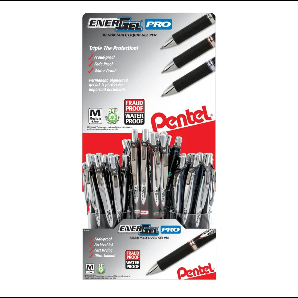 EnerGel PRO Permanent Gel Pen, (0.7mm) Med. Line, Assorted Ink (A/B/C/D/V), 72 Pieces