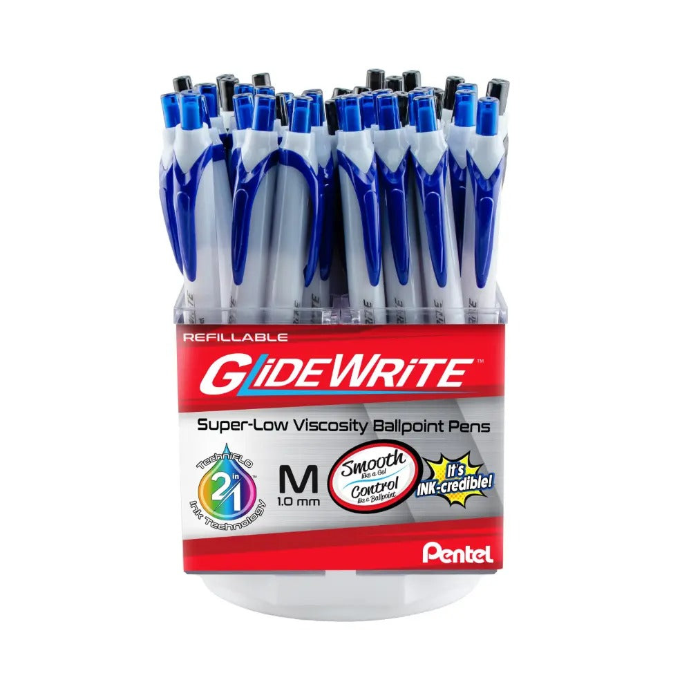 GlideWrite with TechniFlo Ink Ballpoint Pen, (1.0mm) Med. Line, Black/Blue Ink, 48 Pieces