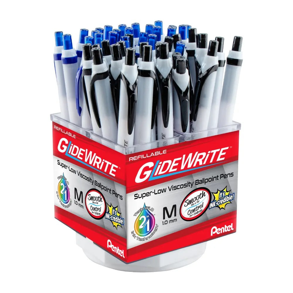 GlideWrite with TechniFlo Ink Ballpoint Pen, (1.0mm) Med. Line, Black/Blue Ink, 48 Pieces