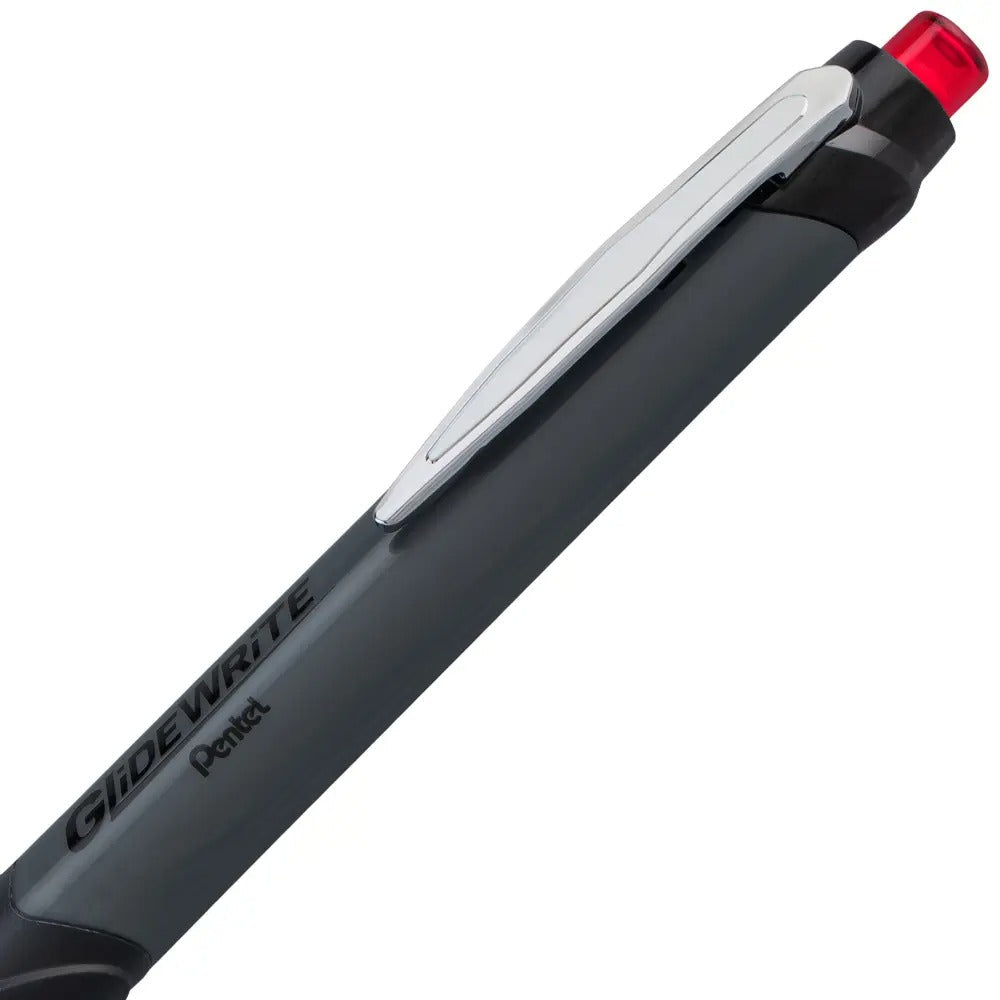 GlideWrite Gun Metal Barrel Ballpoint Pen, (0.7mm), Fine Line, Red Ink