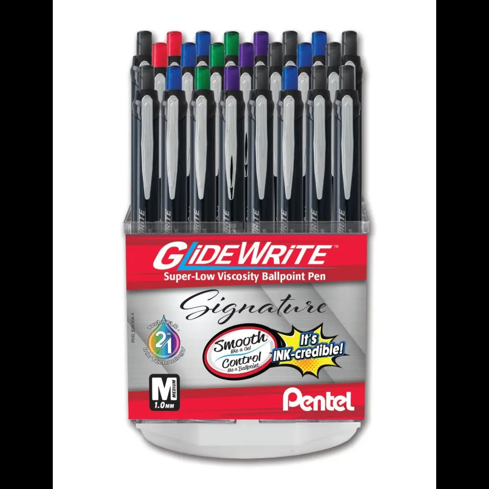GlideWrite Signature Ballpoint Pen, (1.0mm) Med. Line, Black Barrel, Assorted Ink, Open Stock Display, 48 pcs.