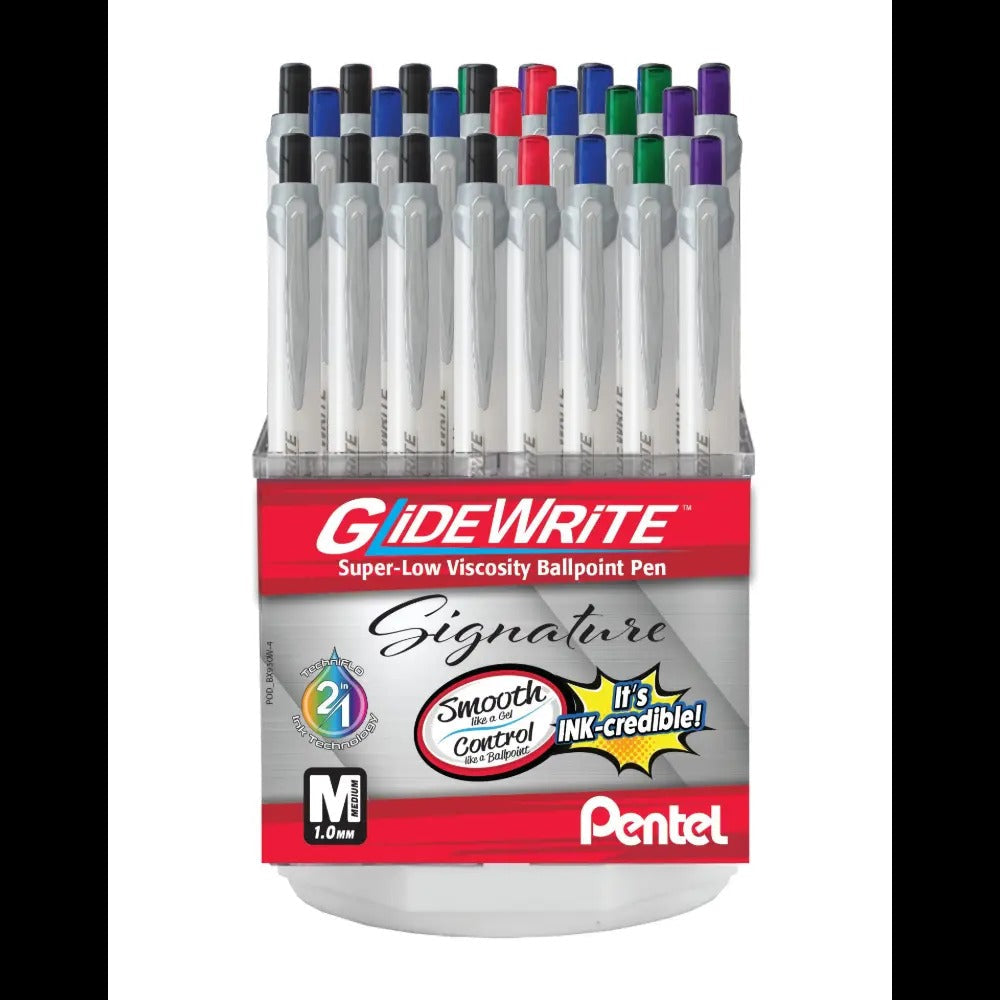 GlideWrite Signature Ballpoint Pen, (1.0mm) Med. Line, Pearl White Barrel, Assorted Ink, Open Stock Display, 48 pcs.