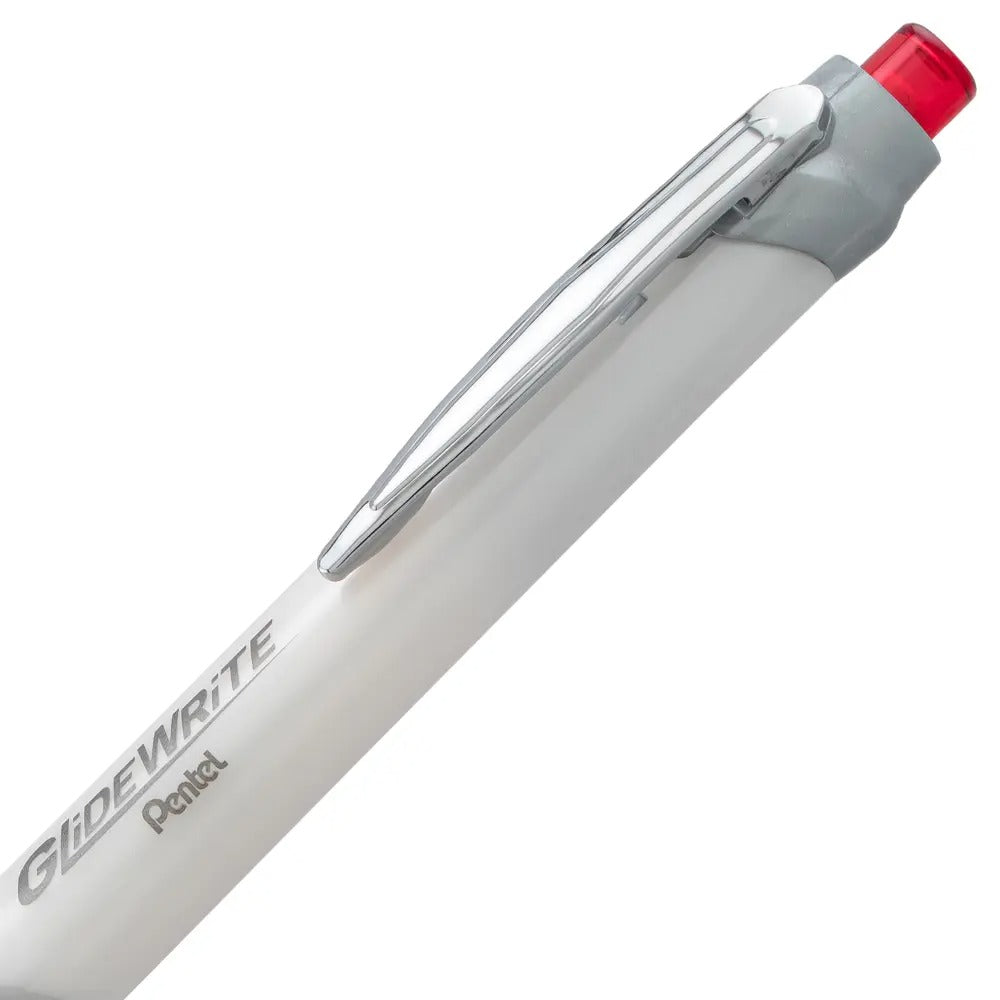 GlideWrite Signature Ballpoint Pen Pearl White Barrel, (1.0mm) Medium line, Red Ink
