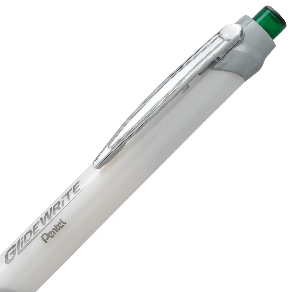 GlideWrite Signature Ballpoint Pen Pearl White Barrel, (1.0mm) Medium line, Green Ink