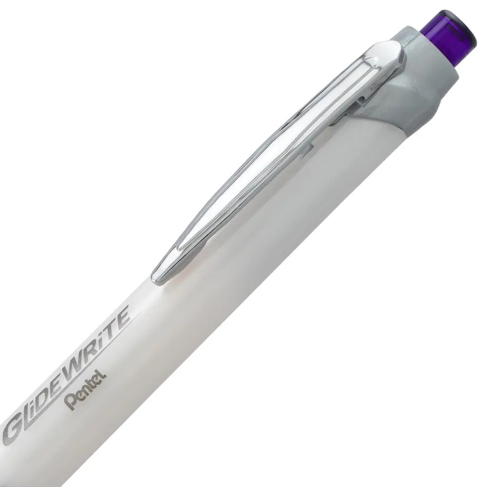 GlideWrite Signature Ballpoint Pen Pearl White Barrel, (1.0mm) Medium line, Violet Ink