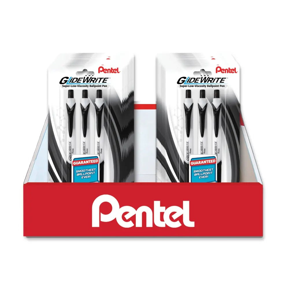 GlideWrite with TechniFlo Ink Ballpoint Pen, (1.0mm) Med. Line, Black Ink 3-pk Blister Pack Counter Display - 24 Pieces