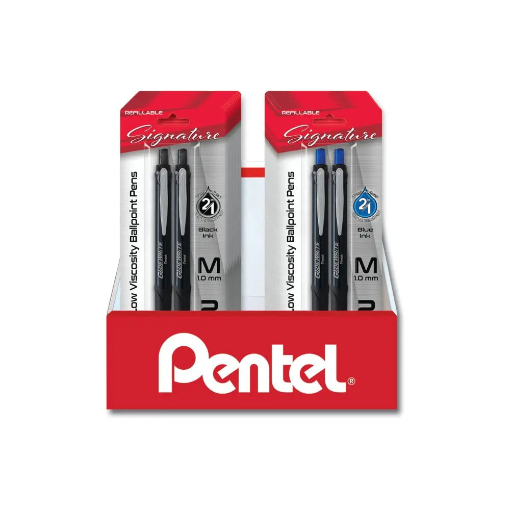 GlideWrite Signature Ballpoint Pen, (1.0mm) medium, black barrel, Black/Blue Ink, 2-pk Blister Pack Counter Display - 24 Pieces