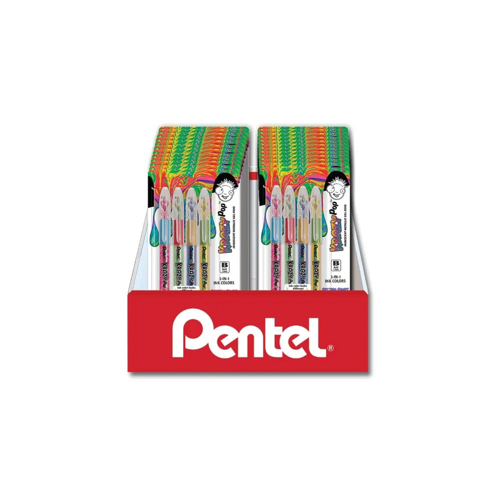 Krazy Pop Iridescent Gel Pen, (1.0mm) Bold line, Assorted Ink 4-pk Blister Pack Counter Display - 24 Pieces