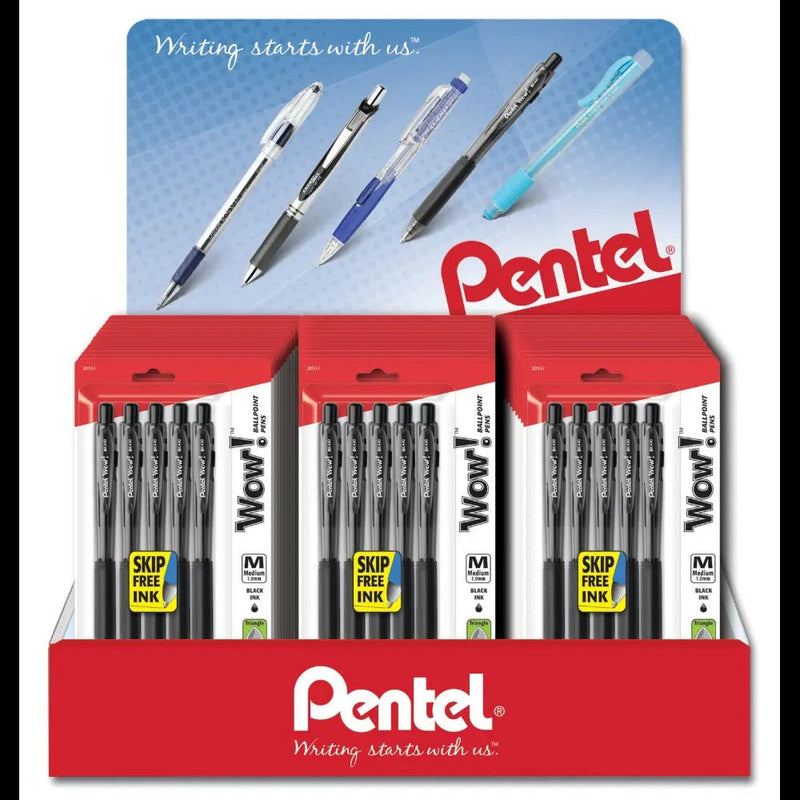 Wow! Ballpoint Pen, (1.0mm) Medium Line, Black Ink, 5-Pks, Blister Pack Counter Display - 36 Pieces