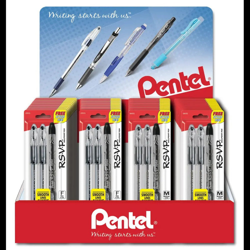 RSVP Ballpoint Pen, (0.7mm/1.0mm) Fine/Medium Line, Black Ink, 2-Pks, Blister Pack Counter Display - 48 Pieces