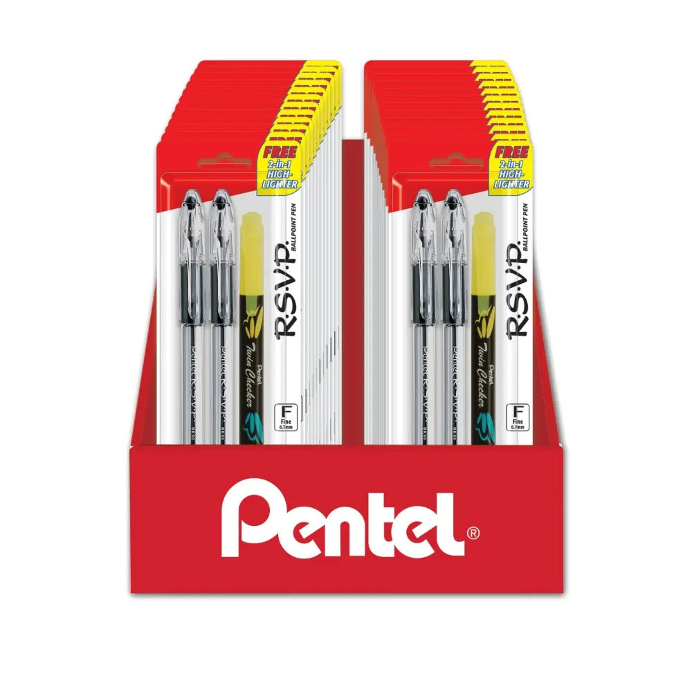 RSVP Ballpoint Pen, (0.7mm) Fine Line, Black Ink 2-packs Blister Pack Counter Display - 18 Pieces