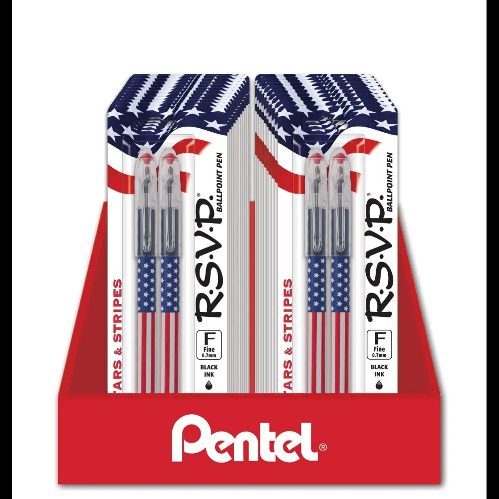 RSVP Ballpoint Pen, Flag Barrel (0.7mm) Black Ink, 2-Pks, Blister Pack Counter DISPLAY - 18 pieces Counter DISPLAY