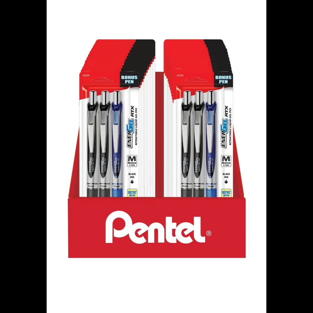 EnerGel RTX Liquid Gel Pen, (0.7mm) Med. Line, Metal Tip, Black Ink,2-Pks, Blister Pack Counter Display - 18 Pieces
