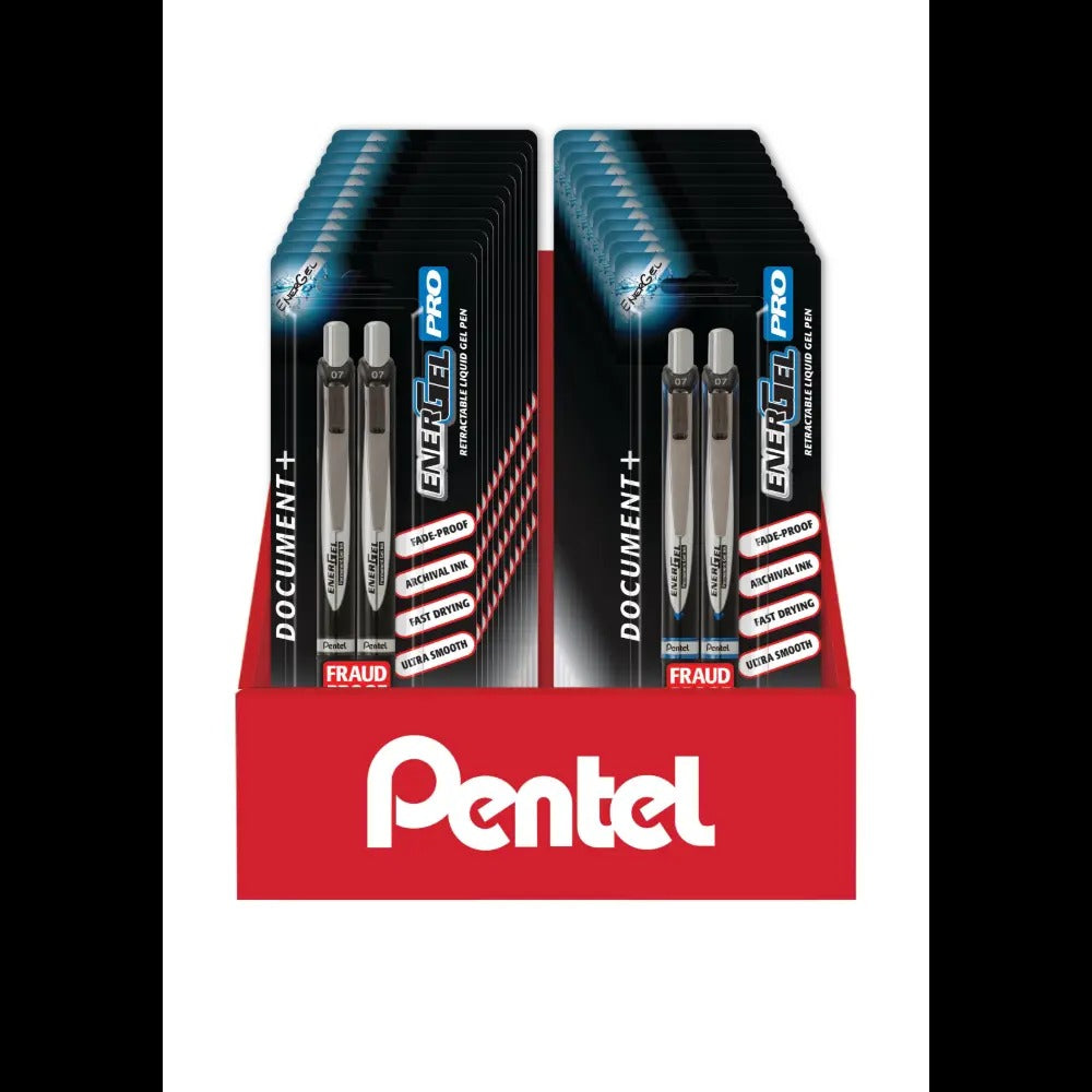 EnerGel PRO Permanent Gel Pen, (0.7mm) Med. Line, Black/Blue Ink 2-pk, Blister Pack Counter Display - 24 Pieces