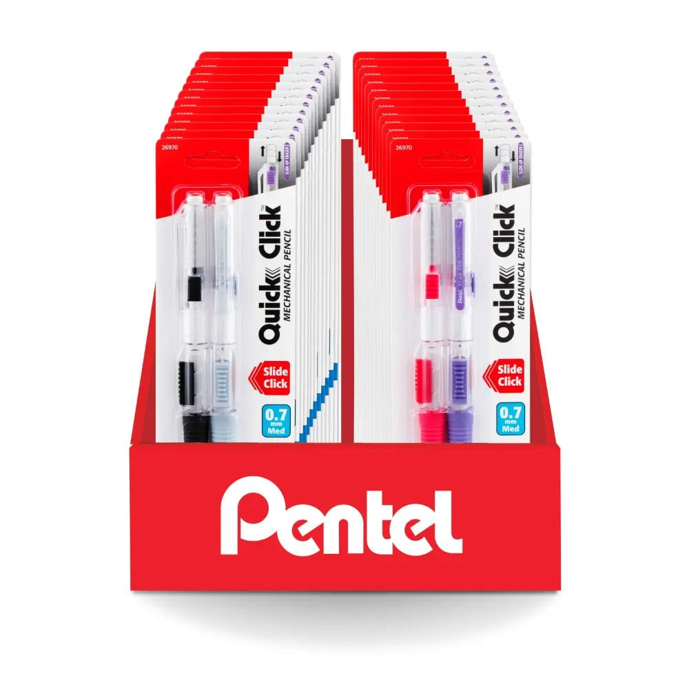 Quick Click Mechanical Pencil, (0.7mm) Medium Line, Assorted Barrel Colors, 2-Packs - Counter Display 24 pieces