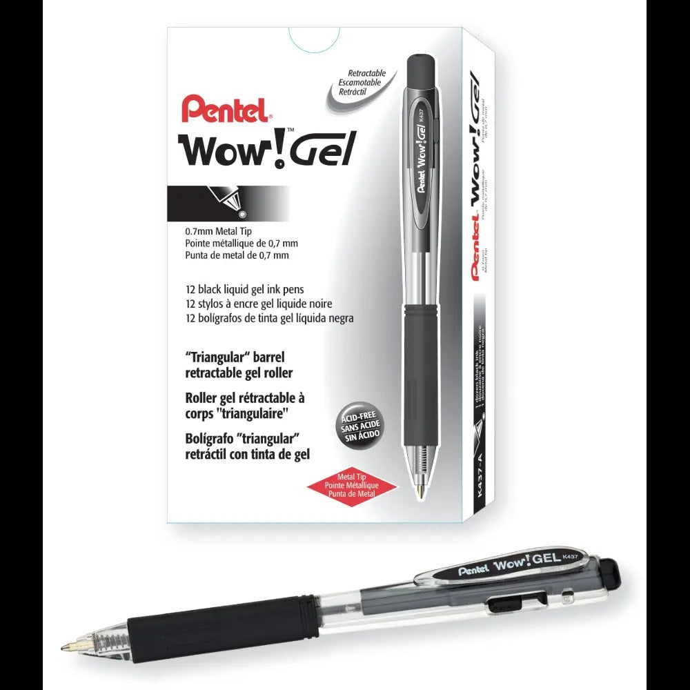 Wow! Gel Retractable Gel Pen, (0.7mm) Medium Line, Black Ink