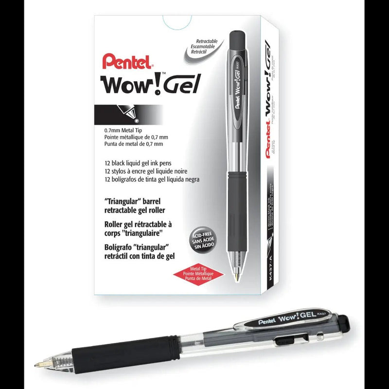Wow! Gel Retractable Gel Pen, (0.7mm) Medium Line, Black Ink
