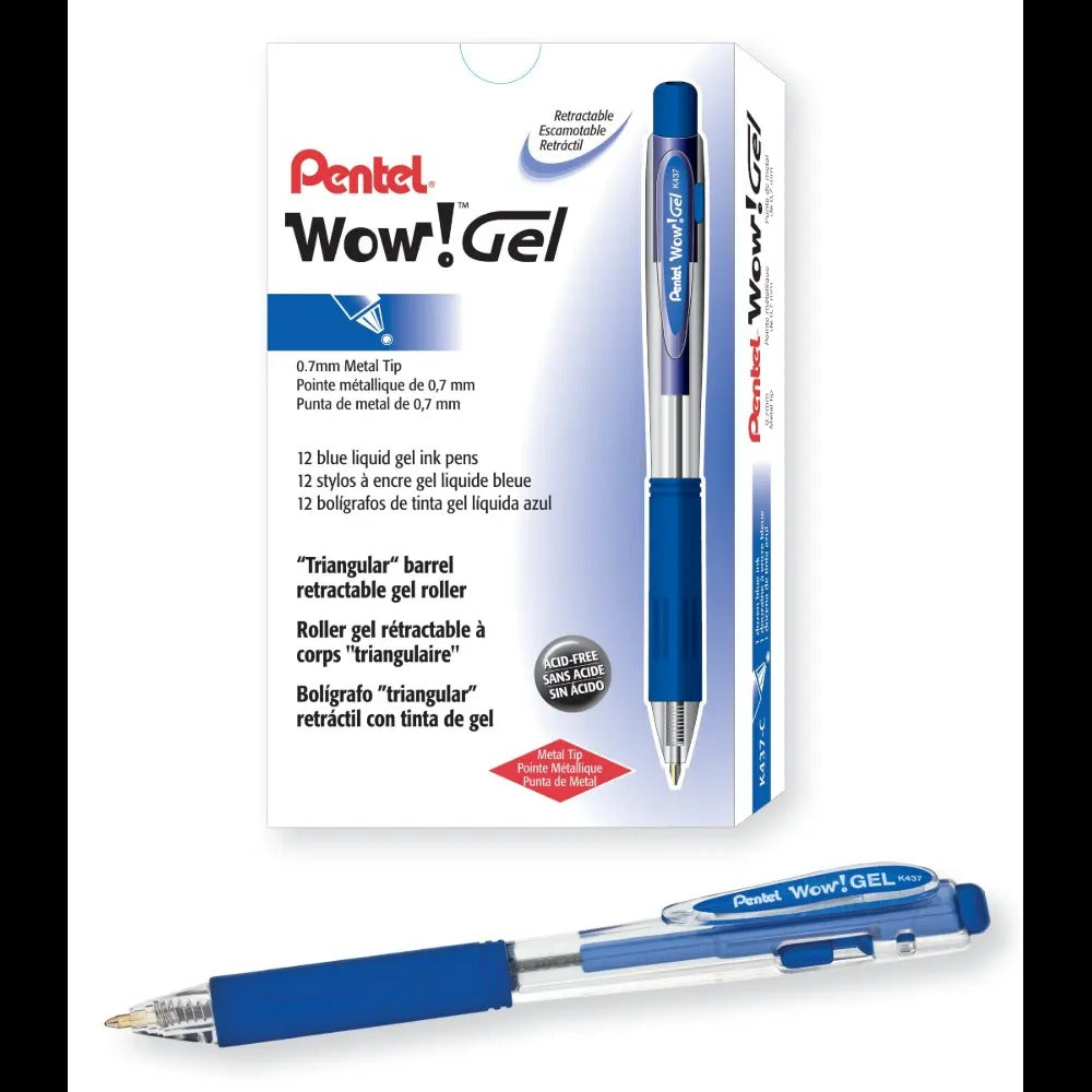 Wow! Gel Retractable Gel Pen, (0.7mm) Medium Line, Blue Ink