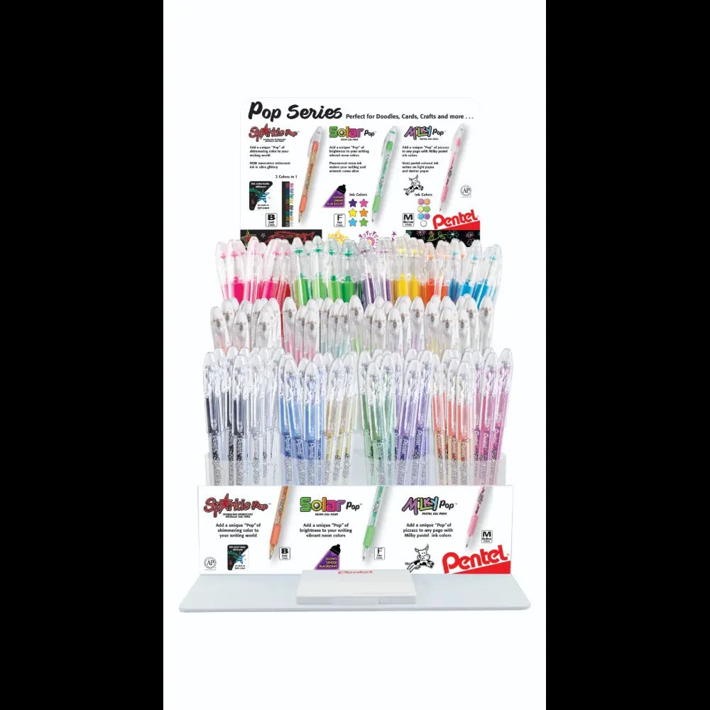 Sparkle/Solar/Milky Pop Gel Pen, Assorted Colors, Open Stock Display - 168 Pieces