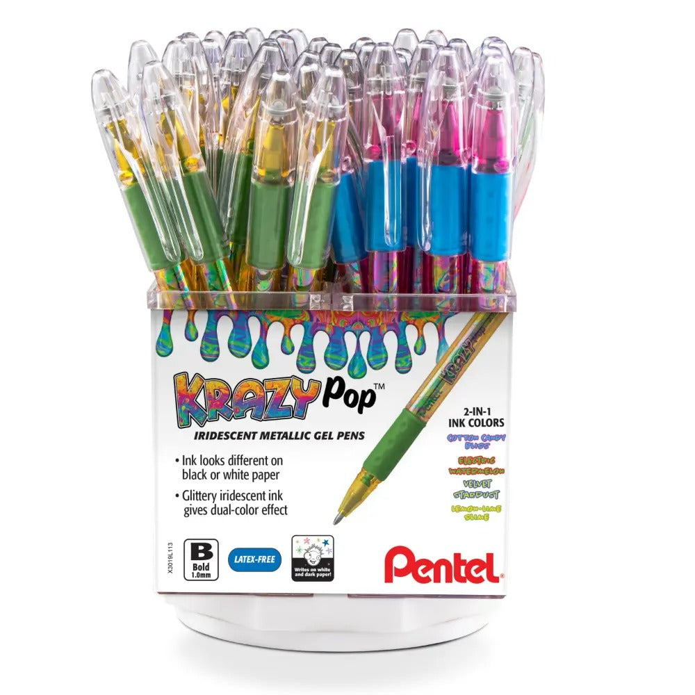 Krazy Pop Iridescent Gel Pen, (1.0mm) Bold line, Assorted Ink, Spinner Display - 48 Pieces