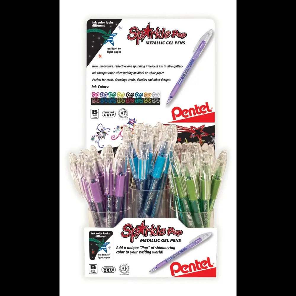 Sparkle Pop Metallic Gel Pen, (1.0mm) Bold Line, Assorted Colors, Open Stock Display - 84 Pieces