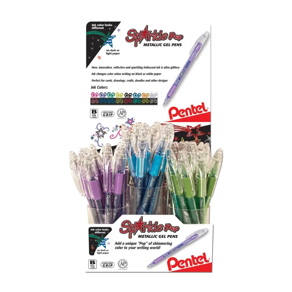 Sparkle Pop Metallic Gel Pen, (1.0mm) Bold Line, Assorted Colors, Open Stock Display - 84 Pieces