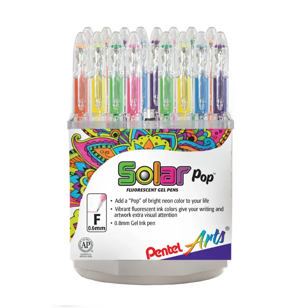 Pentel Arts Solar Pop Neon Gel Pen (0.6mm), Fine Line, Assorted Open Stock Spinner Display - 60 Pieces