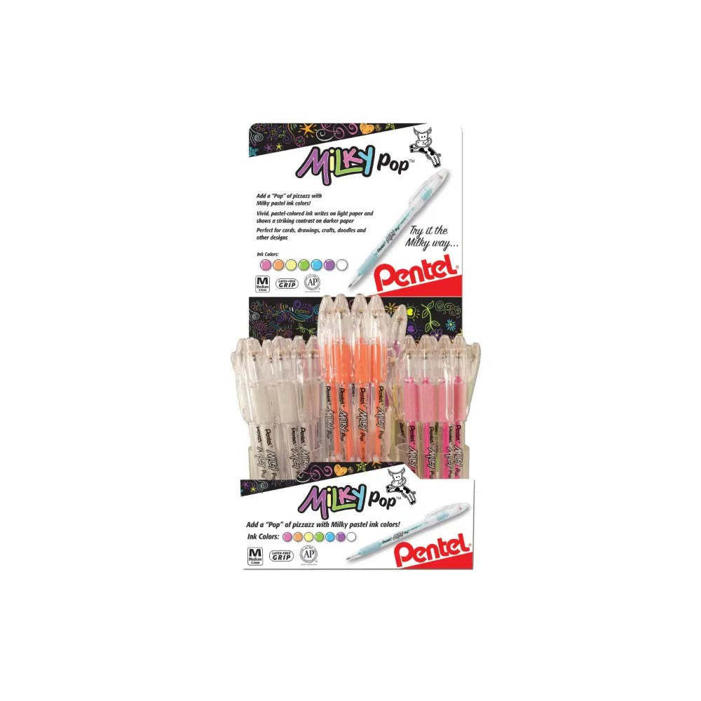 Milky Pop Pastel Gel Pen, (0.8mm) Medium Line, Assorted Colors, Open Stock Display - 84 Pieces