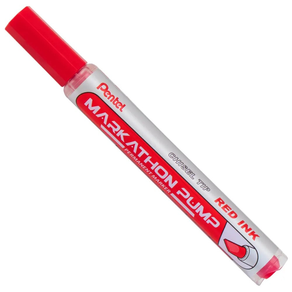 Markathon Pump Permanent Marker, Chisel Tip, Red Ink