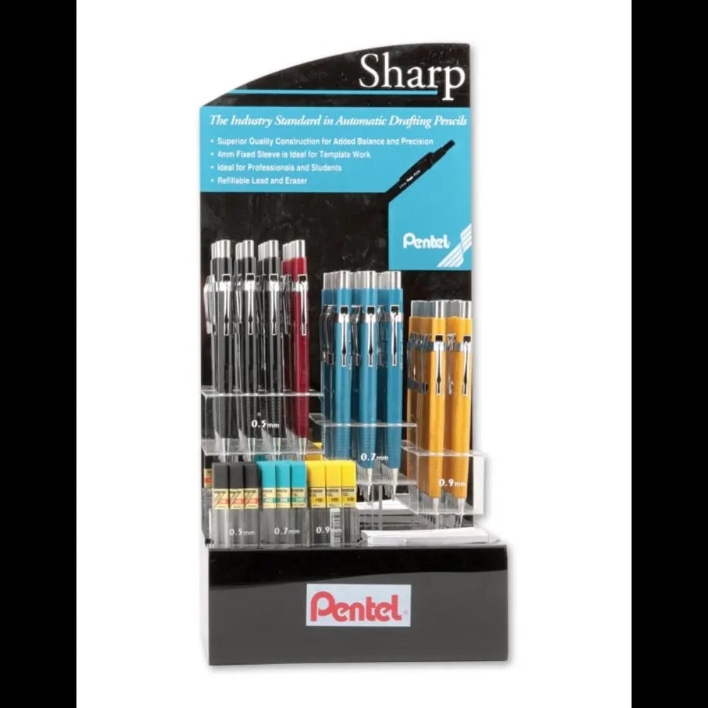 Sharp Premium Mechanical Pencil, (0.5/0.7/0.9mm) Assorted Barrel Colors, Open Stock Display - 72 Pieces