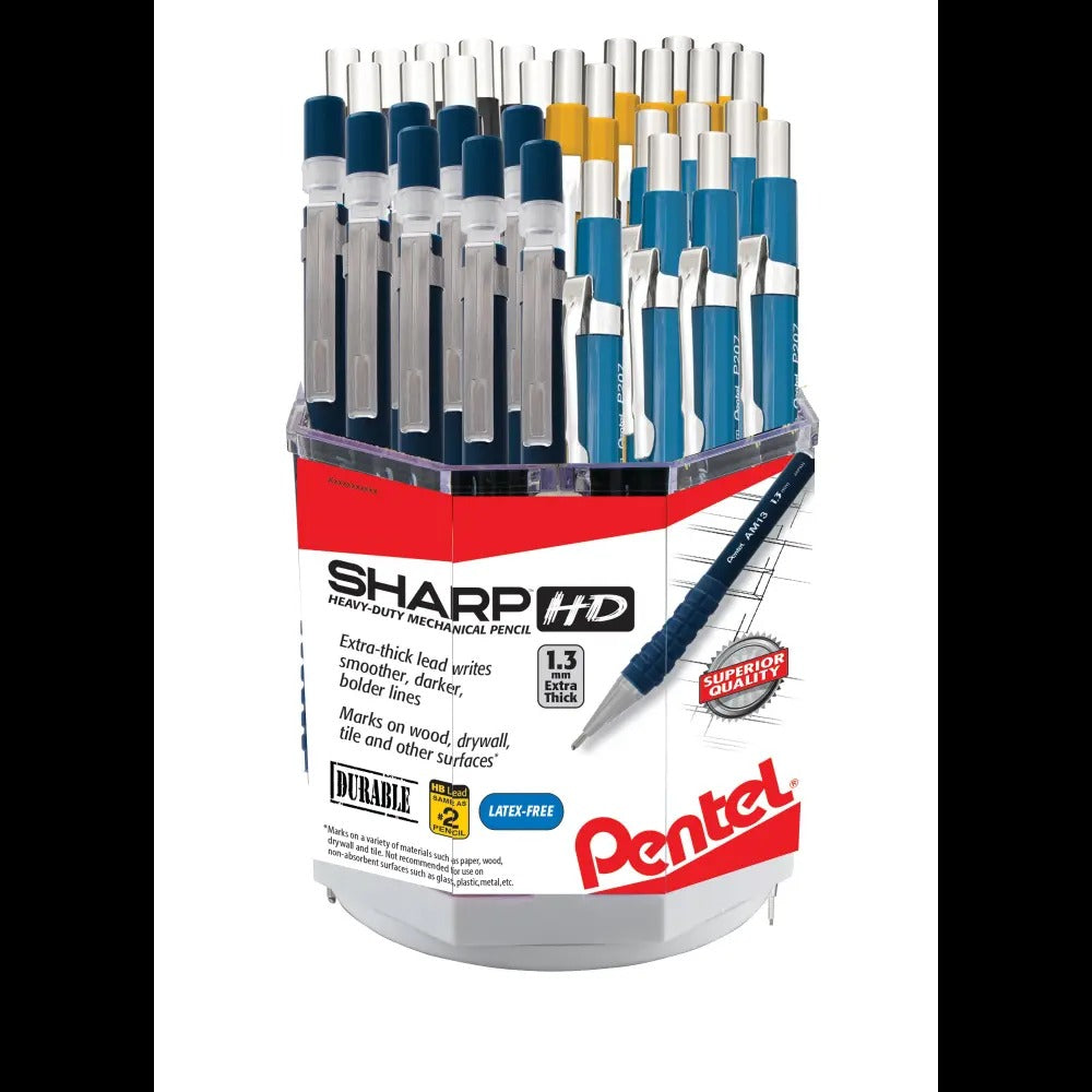 Sharp Premium Mechanical Pencil (0.5/0.7/0.9mm), Sharp HD HEachvy Duty Mechanical Pencil, (1.3mm) Extra-thick line, Spinner Display - 48 pcs
