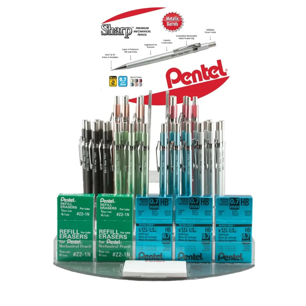 Sharp Metallic Mechanical Pencil, (0.7mm) Assorted Colors, Open Stock Display with Lead - 96 Pieces