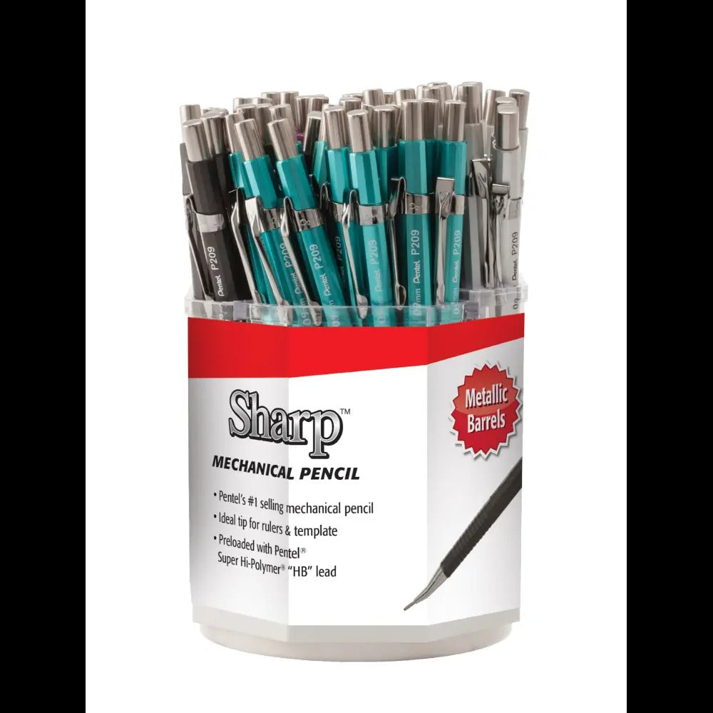 Sharp Mechanical Pencil, (0.9mm) Metallic Barrels, Assorted Barrel Colors (K/N/P/Z), Open Stock Spinner Display - 60 Pieces